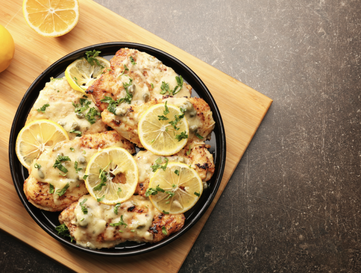 chicken piccata plate with lemons